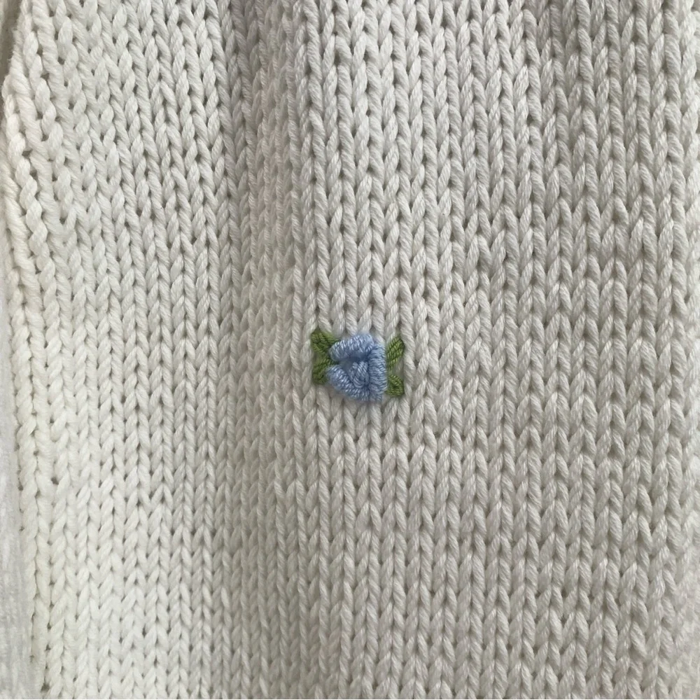 Fanm Mon Hand Knit embroidered blue rose cardigan cotton handcrafted XS/S NEW - Picture 6 of 15